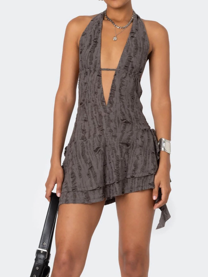 Edikted Charcoal Gray Halter Plunge Swim Coverup